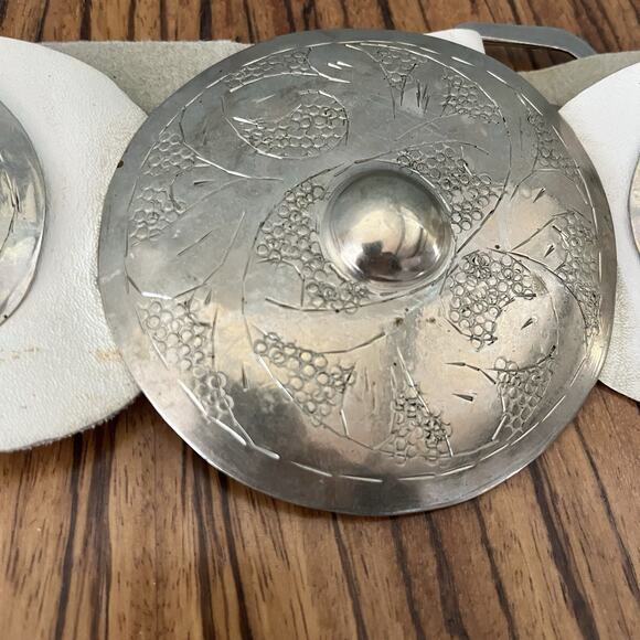 Unbranded | Accessories | Vintage Moroccan Belt White  Vintage Moroccan Belt White Leather Silver Medallions Rivets Concho